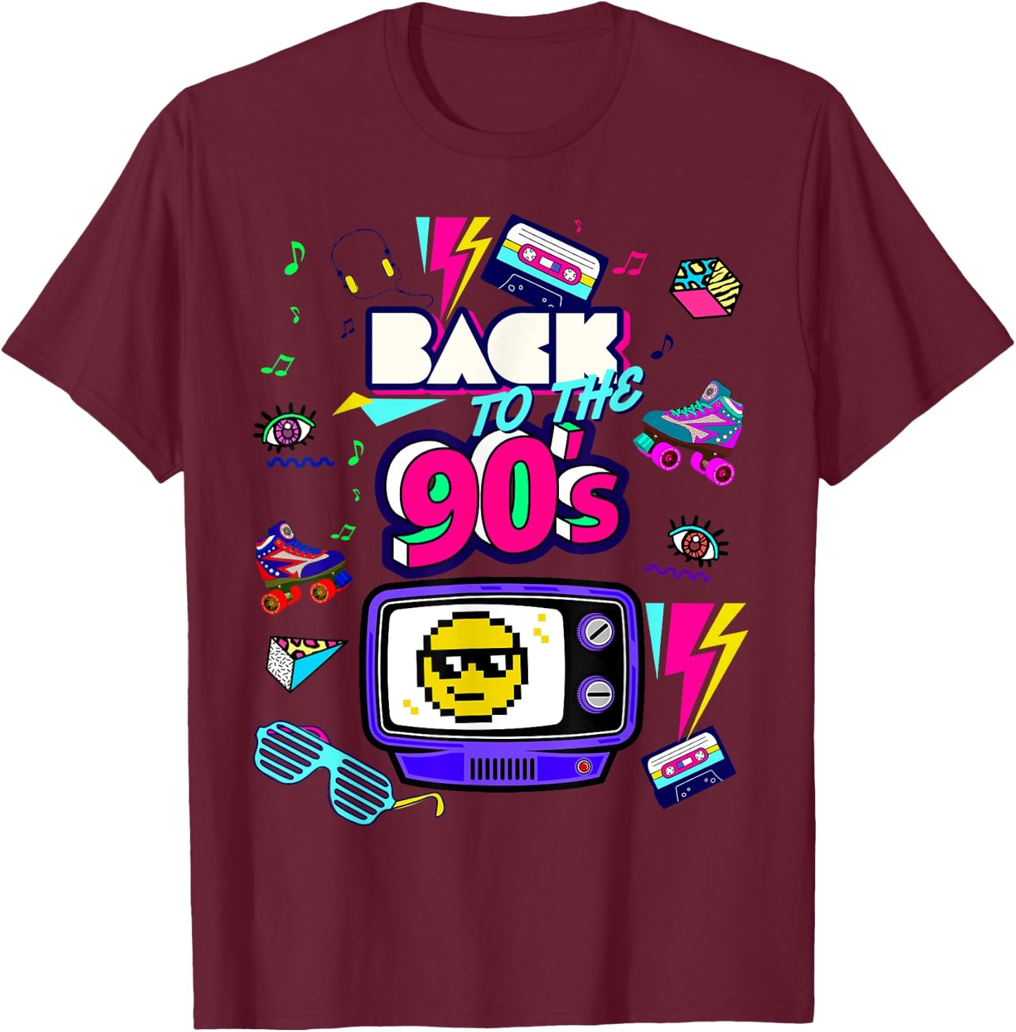 Men's Women's Kids Vintage Retro Back To 90's Graphic Design T-Shirt - T-Shirt | Maroon