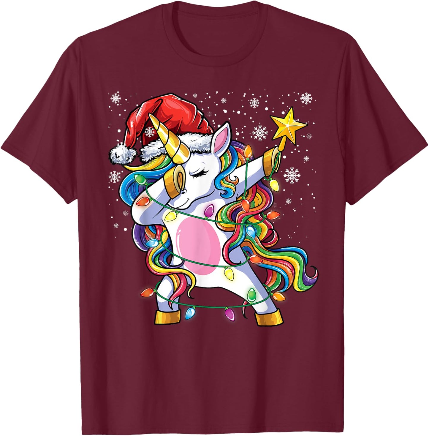 Christmas Unicorn Dab Girls Women Xmas Tree Santa Unicorn T-Shirt - T-Shirt | Maroon