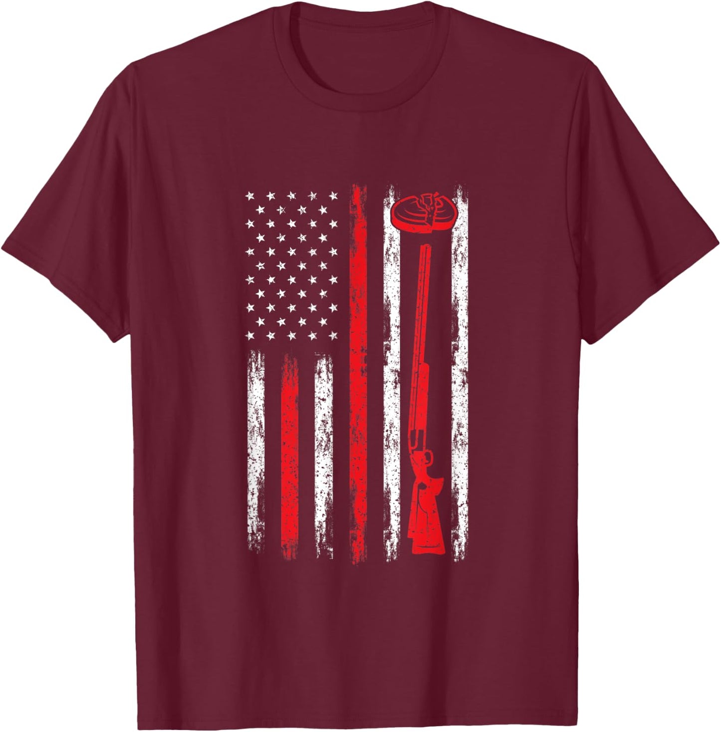 Clay Pigeon Shooting USA American Flag - Trap Rifle Firearm Women Men T-Shirt - T-Shirt | Maroon