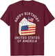 Happy Birthday United States of America Retro Flag Cake T-Shirt - T-Shirt | Maroon