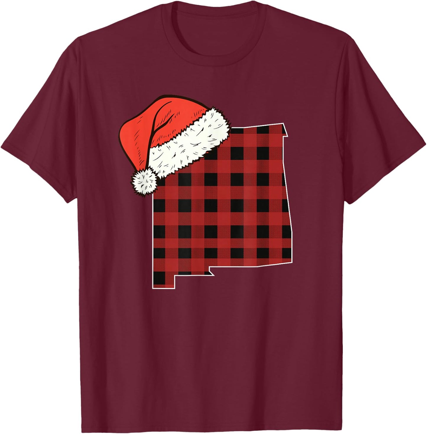 New Mexico Plaid Christmas Santa Hat Holiday Matching T-Shirt - T-Shirt | Maroon