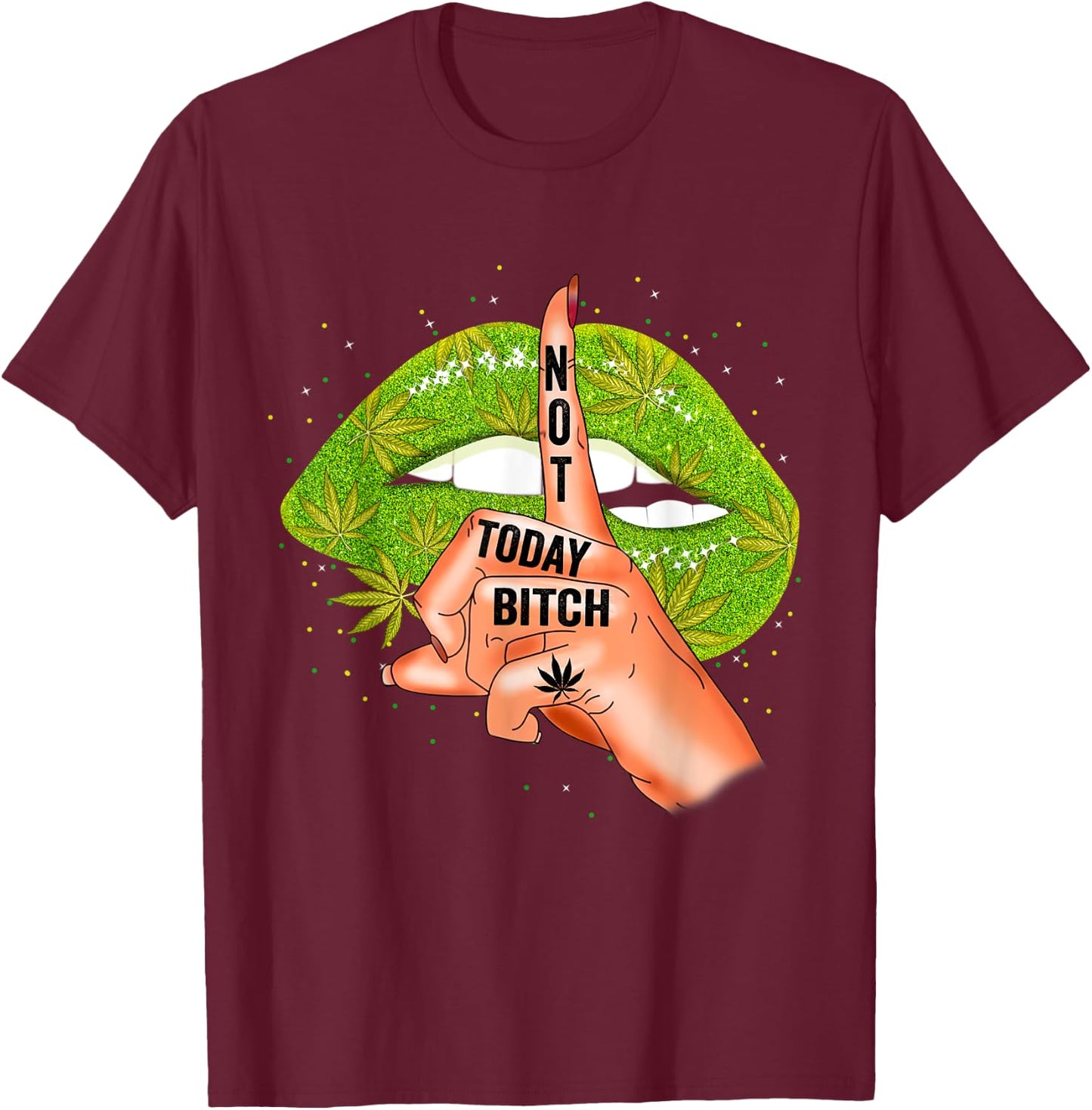 Funny Sexy Lips Cannabis Marijuana Weed Pot Leaf Lover T-Shirt - T-Shirt | Maroon