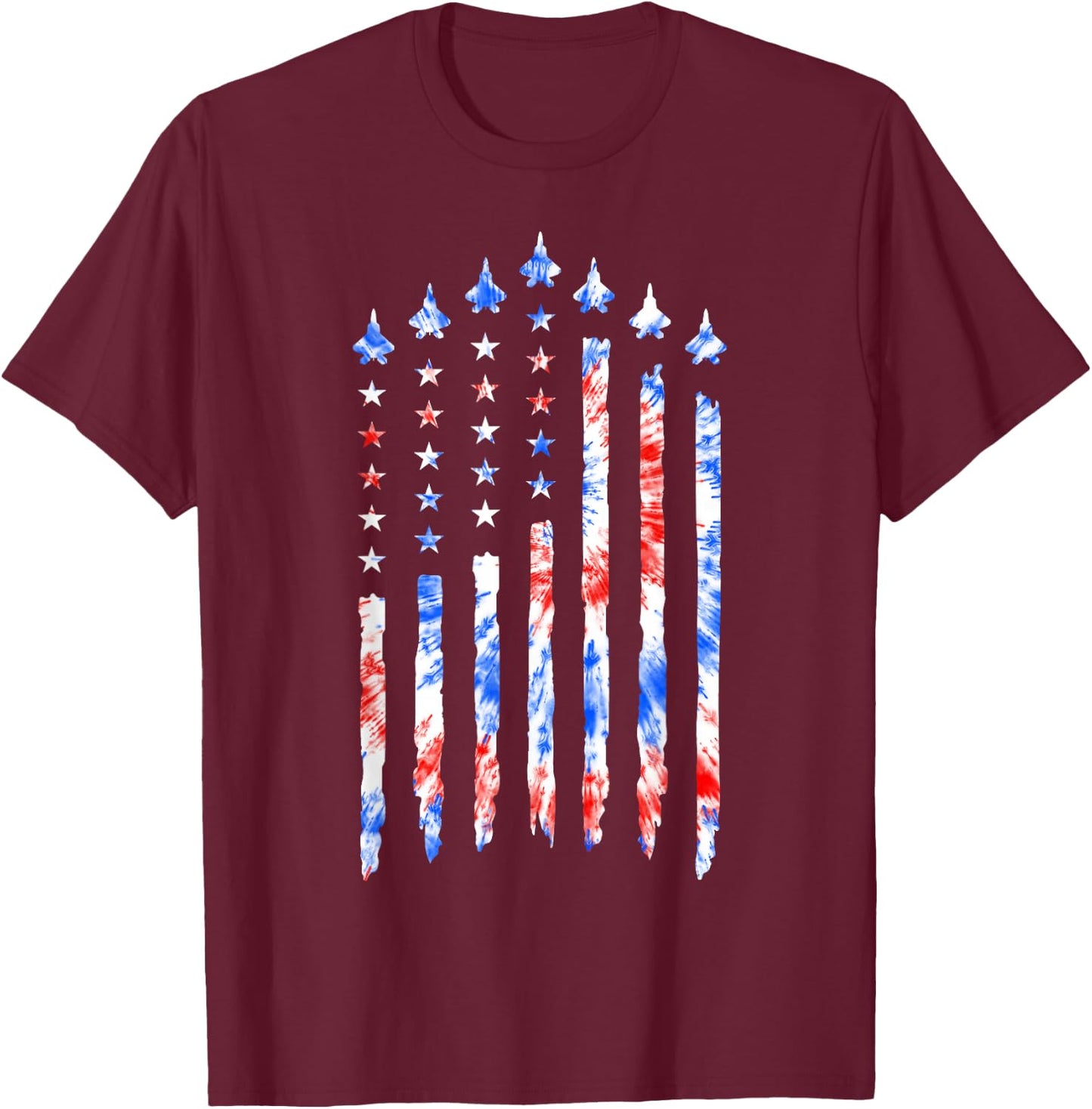 Fighter Jet Airplane American Flag Tie Dye 4th Of July Pilot T-Shirt - T-Shirt | Maroon