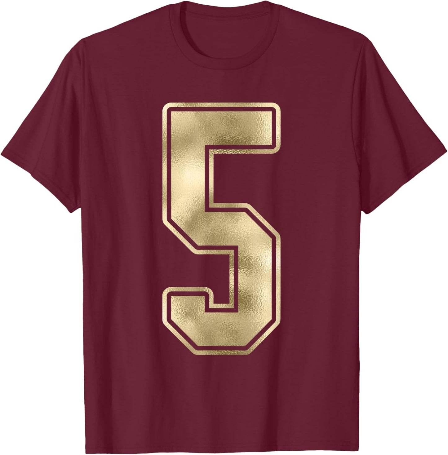 #5 Number 5 Sports Fan Jersey Style T-Shirt - T-Shirt | Maroon