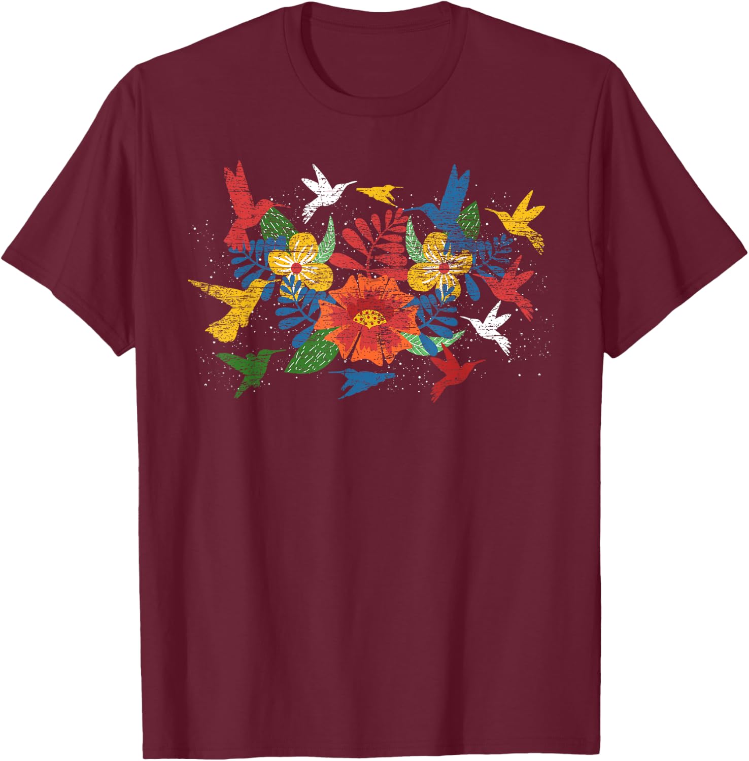 Floral Bird Flowers Hummingbird Animal Vintage Hummingbird T-Shirt - T-Shirt | Maroon