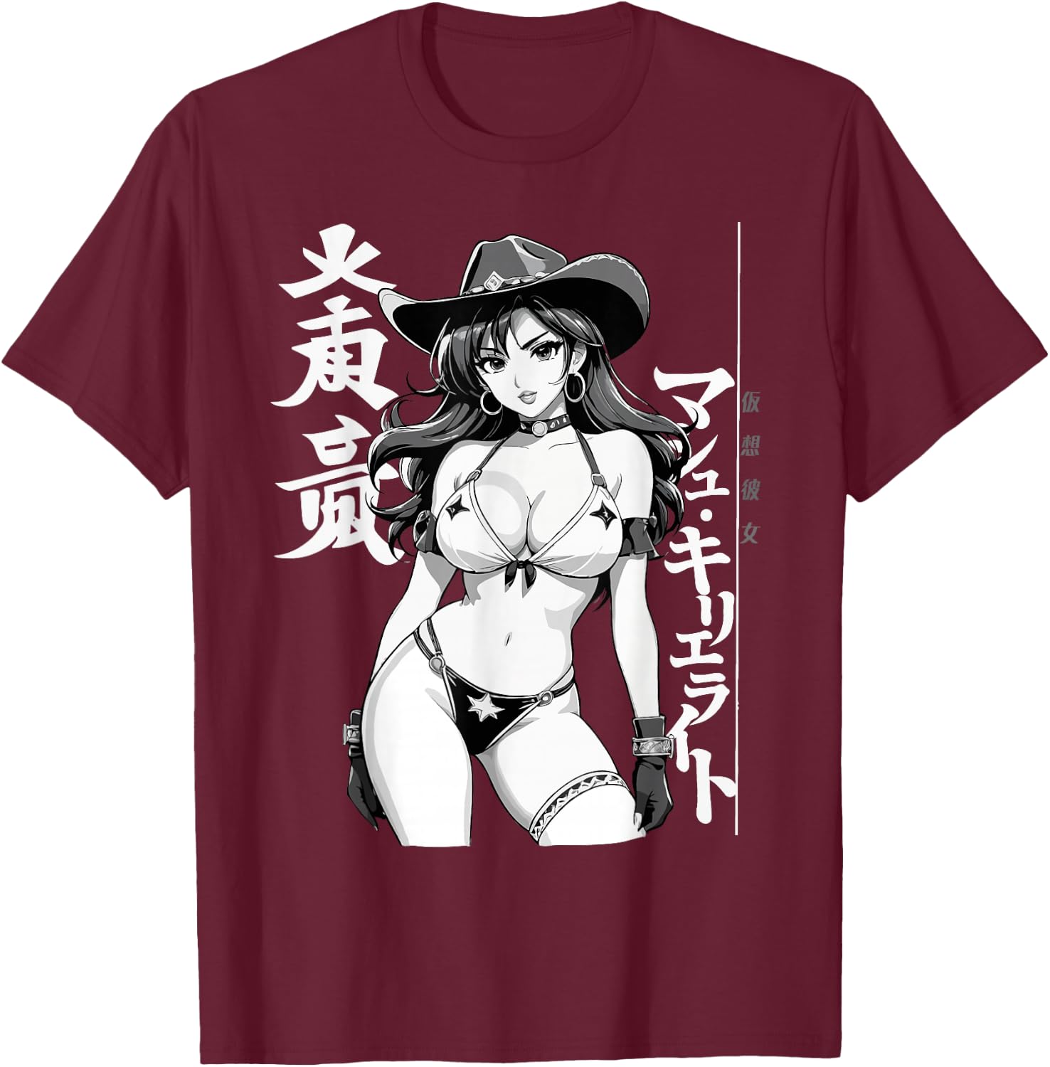 Sexy Waifu Anime Cowgirl Girl Sherif Rodeo T-Shirt - T-Shirt | Maroon