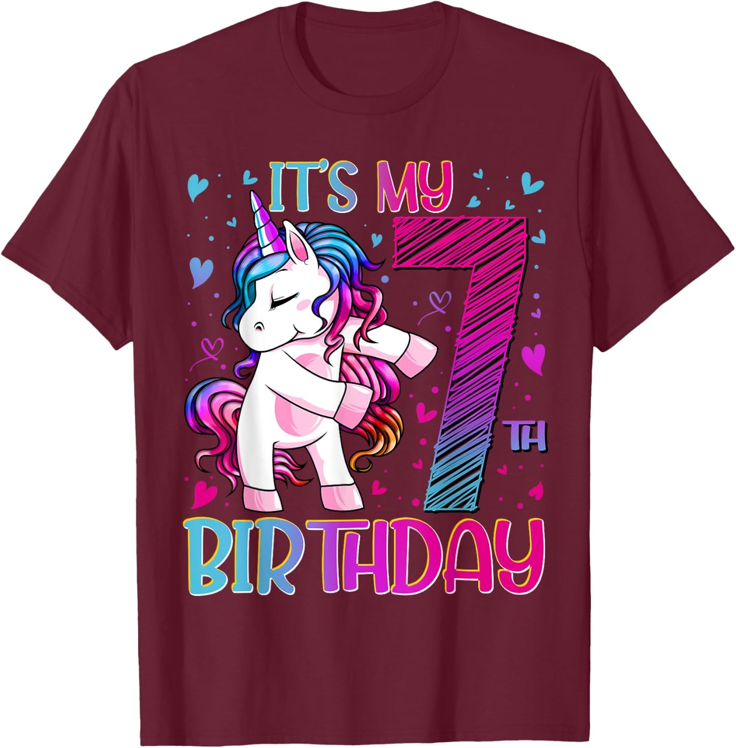 7 Year Old Gifts Unicorn Flossing 7th Birthday Girl Party T-Shirt - T-Shirt | Maroon