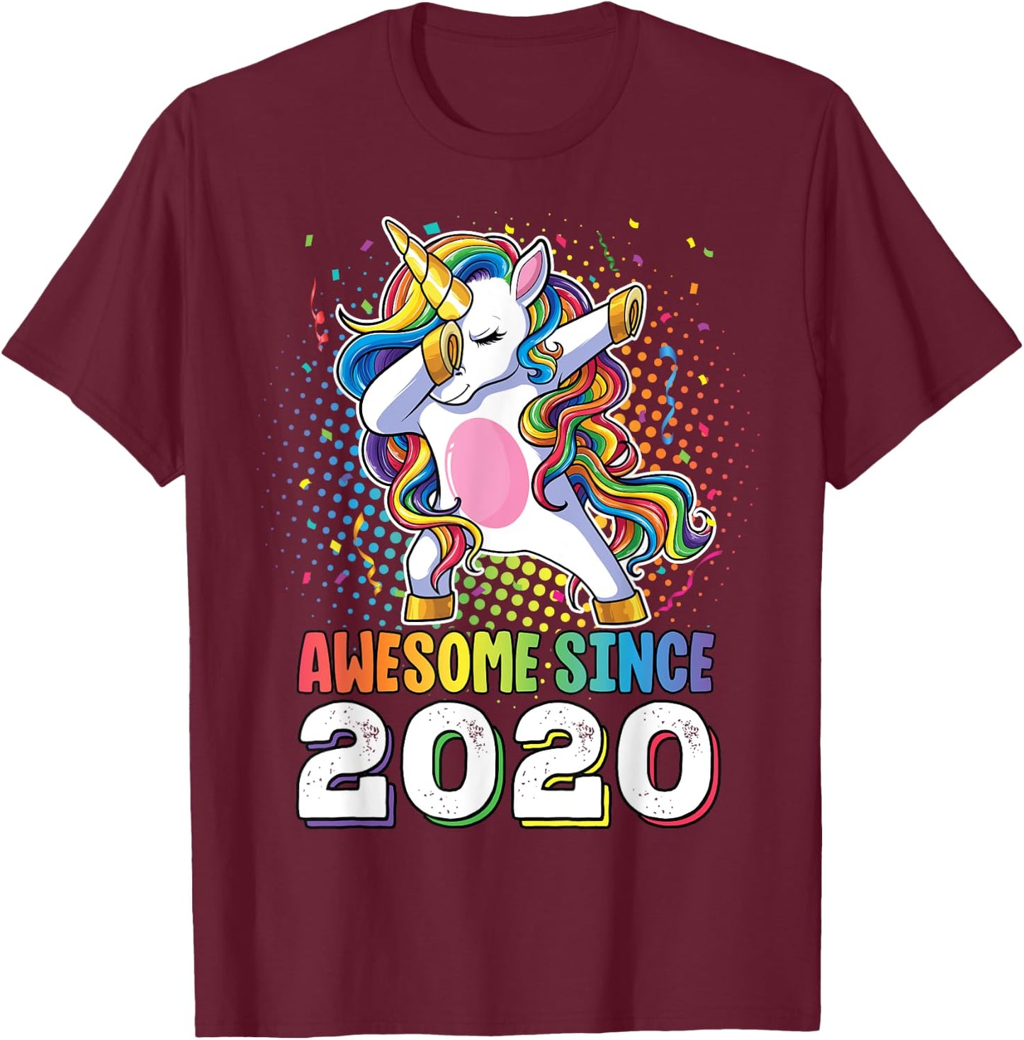 Awesome Since 2020 Girls Boys Dabbing Unicorn Birthday T-Shirt - T-Shirt | Maroon