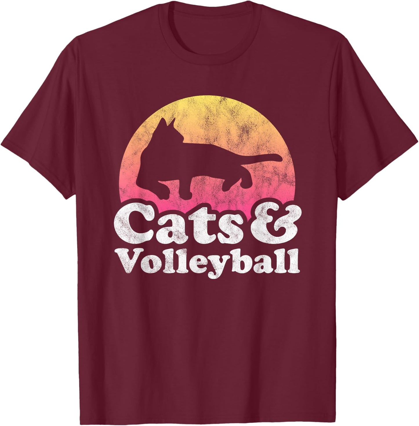 Cats and Volleyball Men's or Women's Cat T-Shirt - T-Shirt | Maroon