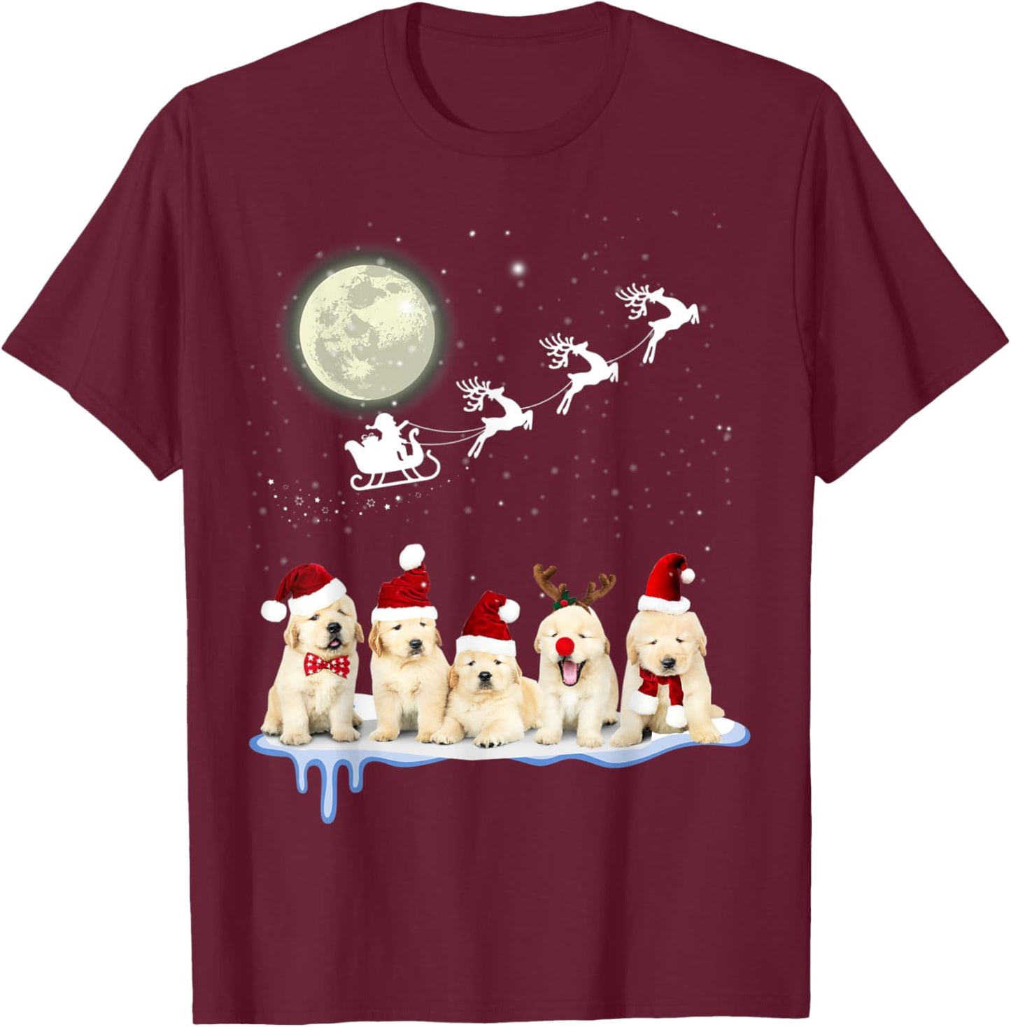 Golden Retriever Puppy Christmas Santa T-Shirt - T-Shirt | Maroon