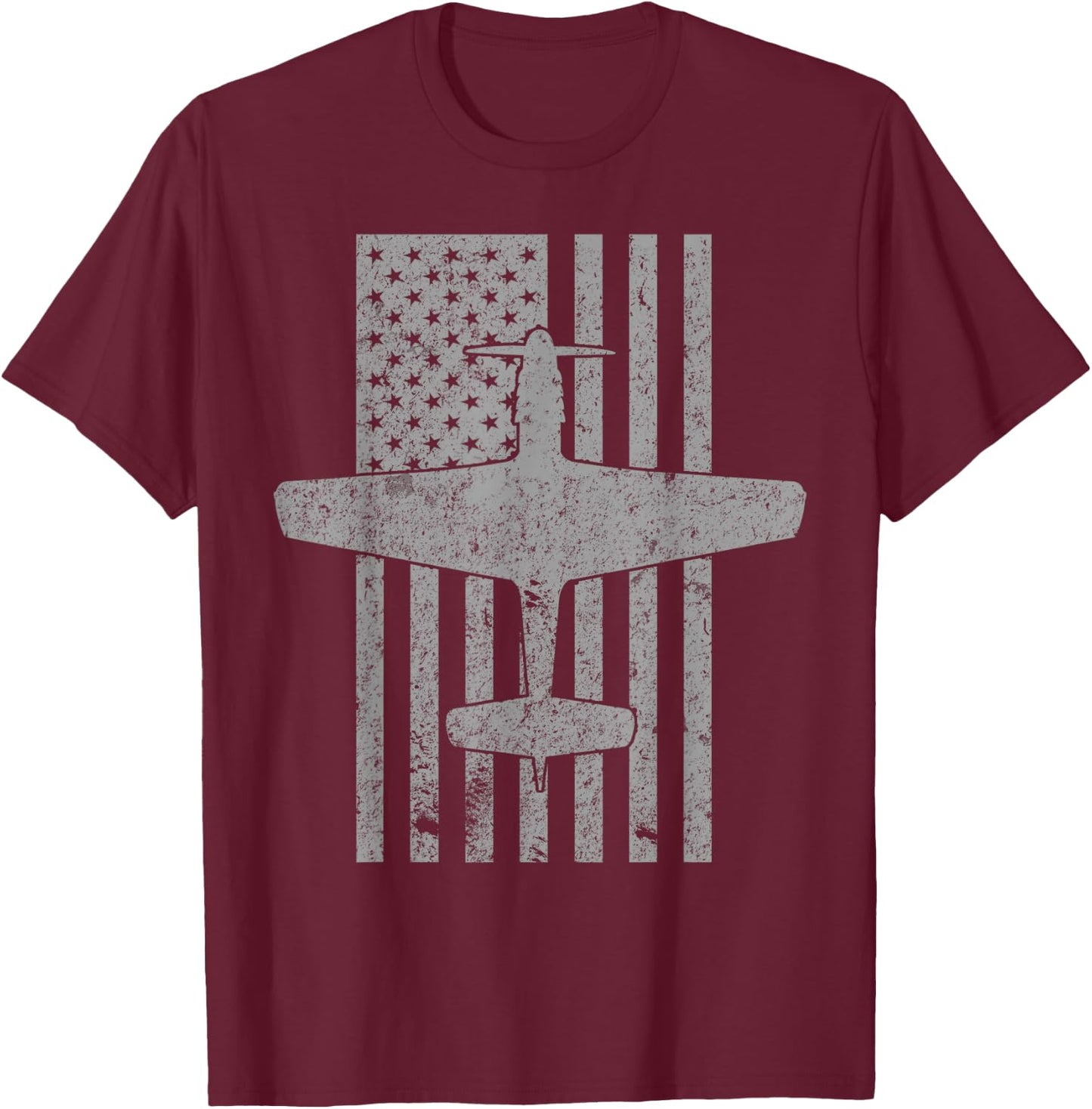 P-51 Mustang WWII Fighter Airplane Pilot Vintage Flag T-Shirt - T-Shirt | Maroon