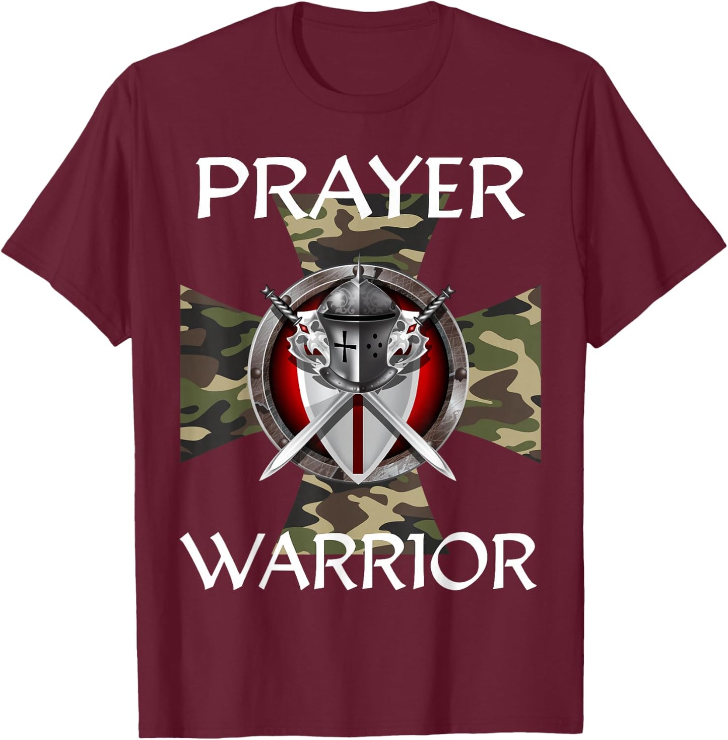Christian Prayer Warrior Green Camo Cross Religious Messages T-Shirt - T-Shirt | Maroon