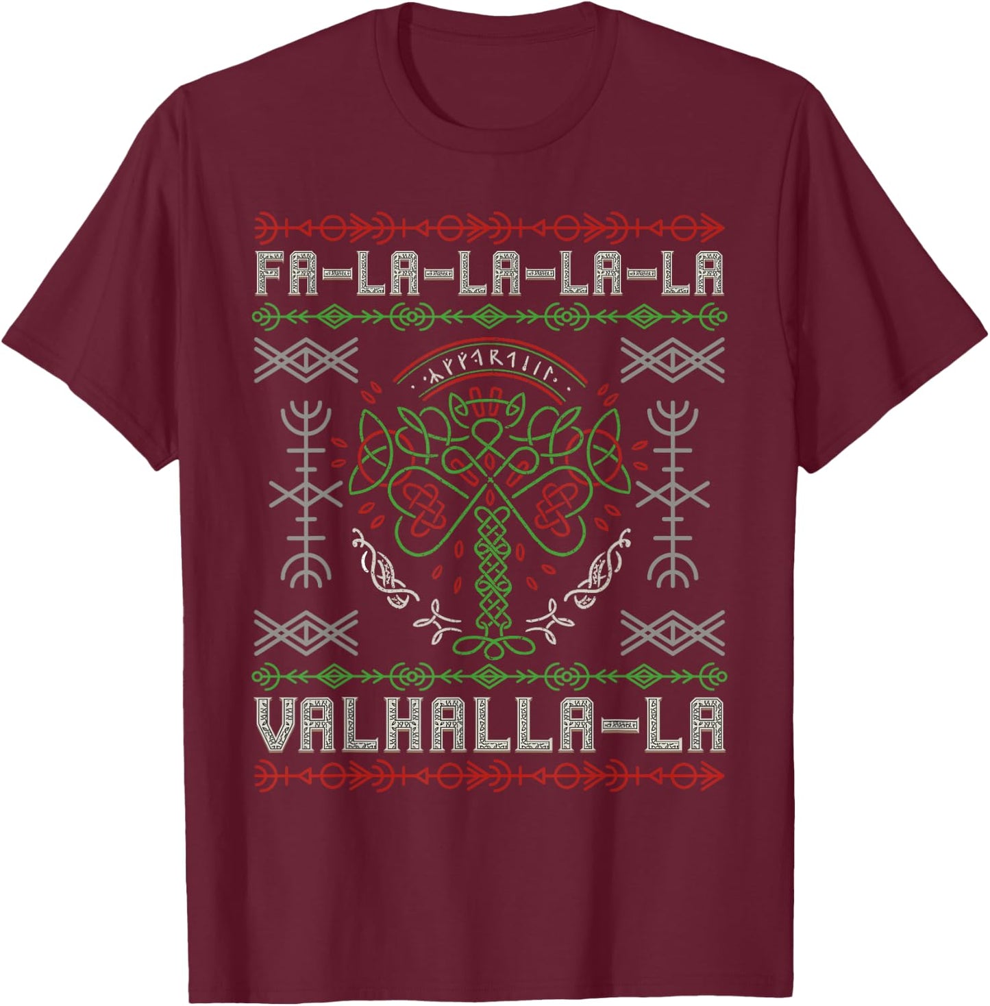 Norse Mythology - Viking Yule - Yggdrasil Christmas Tree T-Shirt - T-Shirt | Maroon