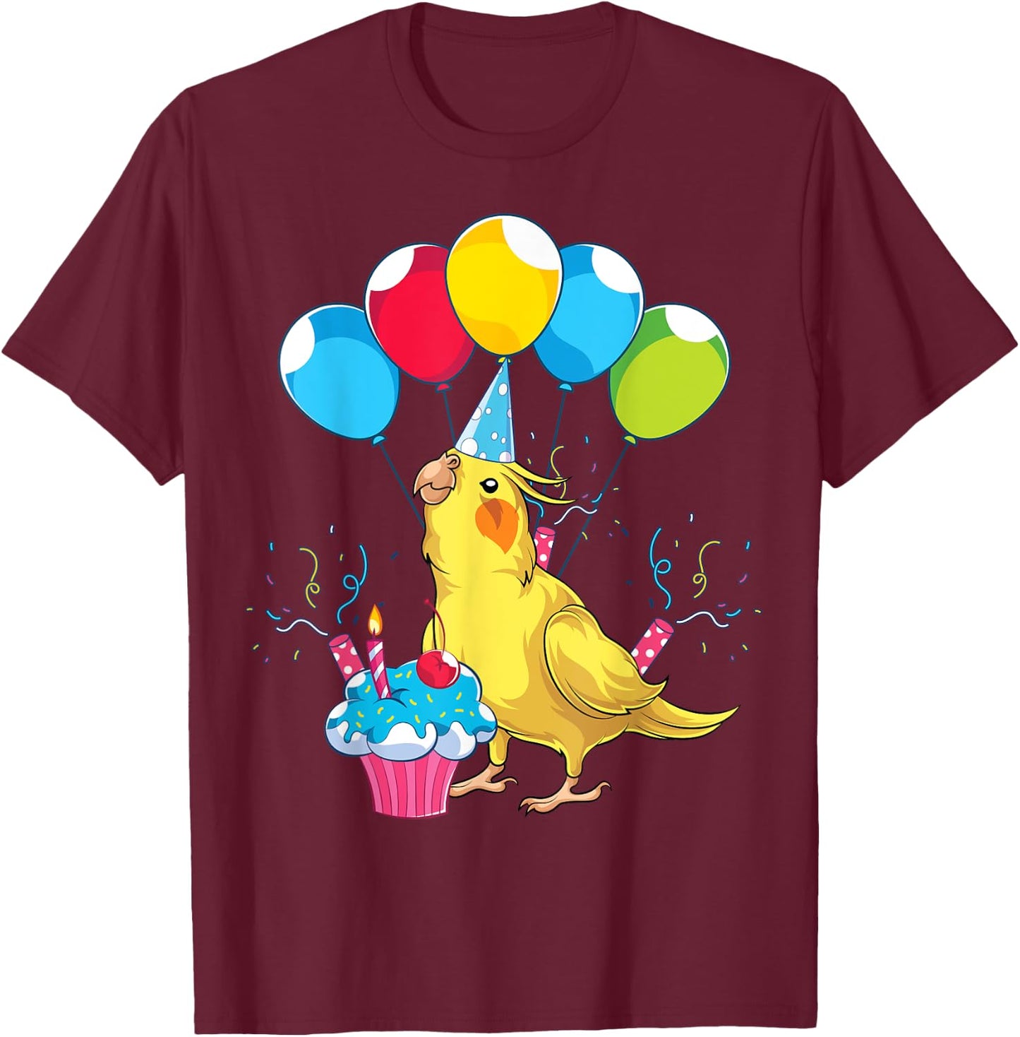 Bird Lover Birthday Party Animal Lover Parrot Cute Cockatiel T-Shirt - T-Shirt | Maroon