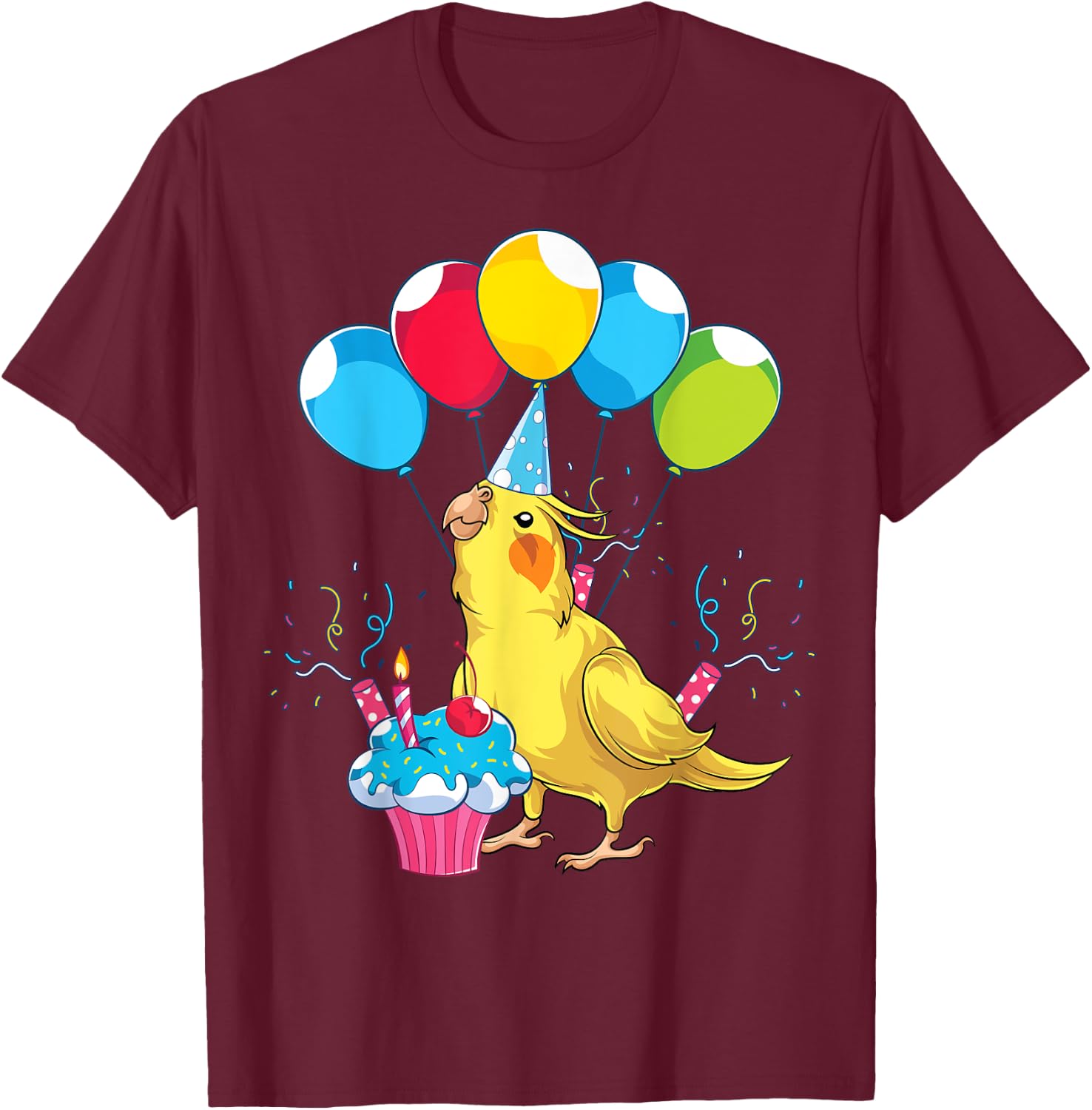 Bird Lover Birthday Party Animal Lover Parrot Cute Cockatiel T-Shirt - T-Shirt | Maroon