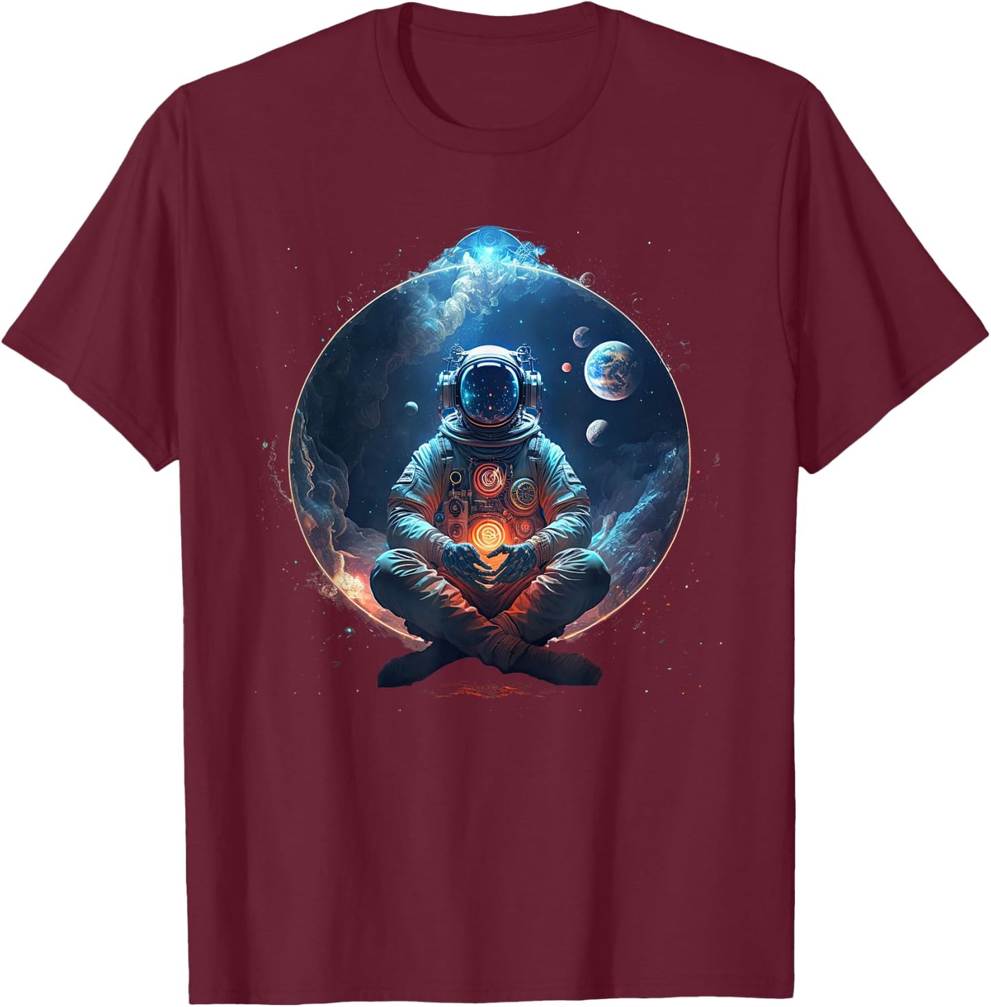 Meditating Astronaut Planets Meditation Astral Travel T-Shirt - T-Shirt | Maroon