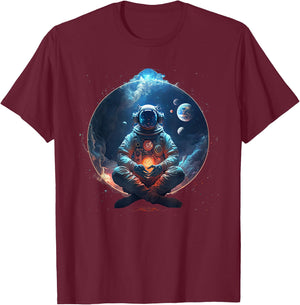 Meditating Astronaut Planets Meditation Astral Travel T-Shirt - T-Shirt | Maroon