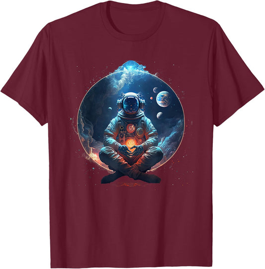 Meditating Astronaut Planets Meditation Astral Travel T-Shirt - T-Shirt | Maroon