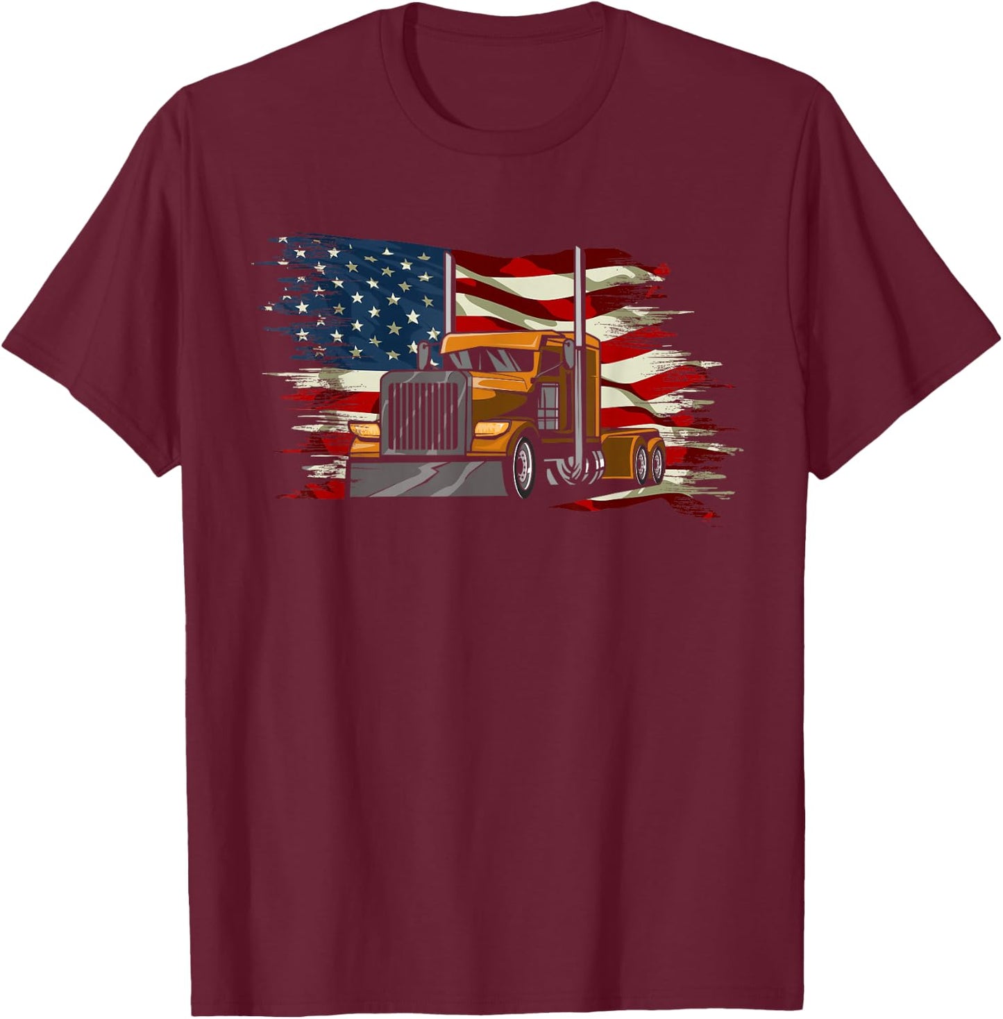 Semi-Trailer Truck Driver Big Rig Trucker American Flag T-Shirt - T-Shirt | Maroon