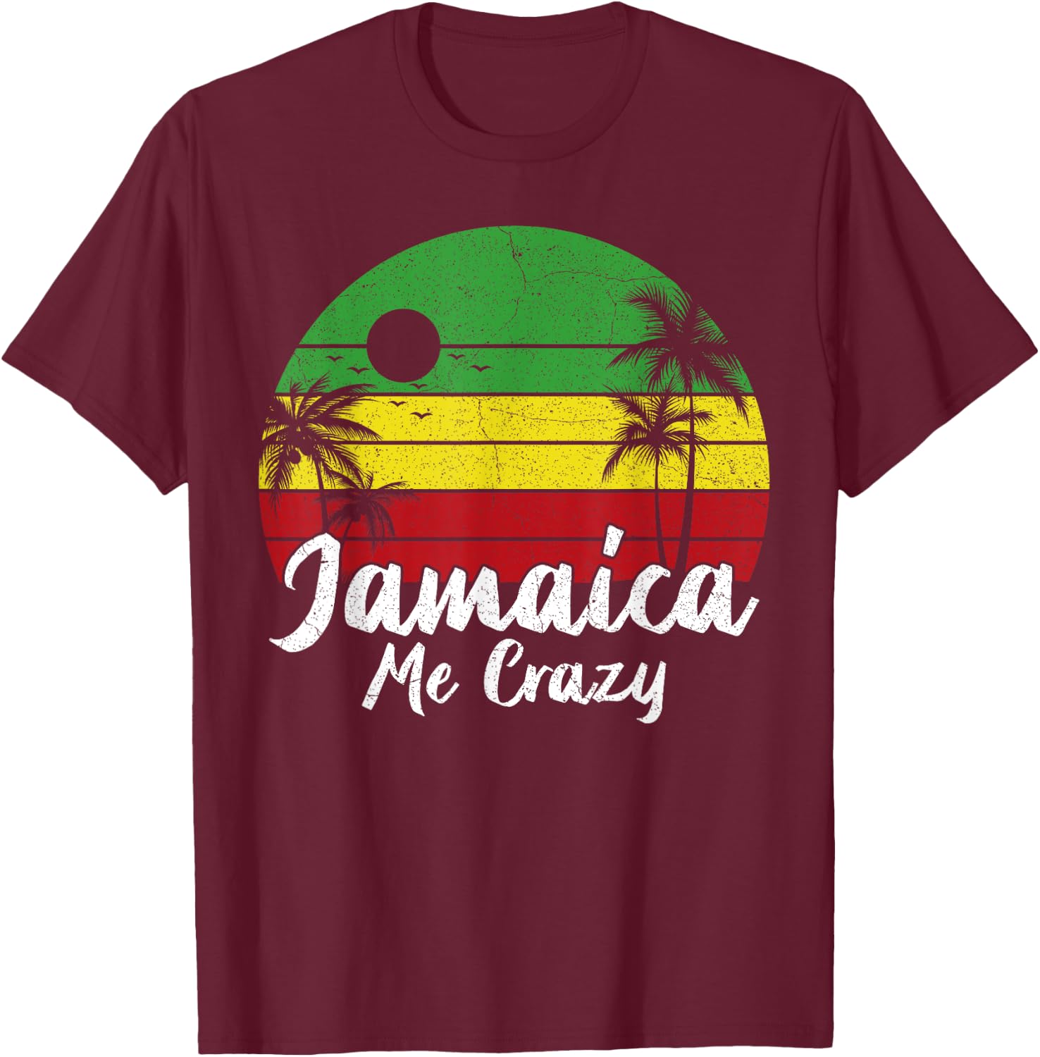 Palm Tree Vintage Retro Sunset Jamaica Me Crazy Summer T-Shirt - T-Shirt | Maroon