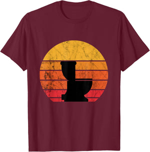Toilet bowl plumber retro sunset pipefitter plumbing T-Shirt - T-Shirt | Maroon