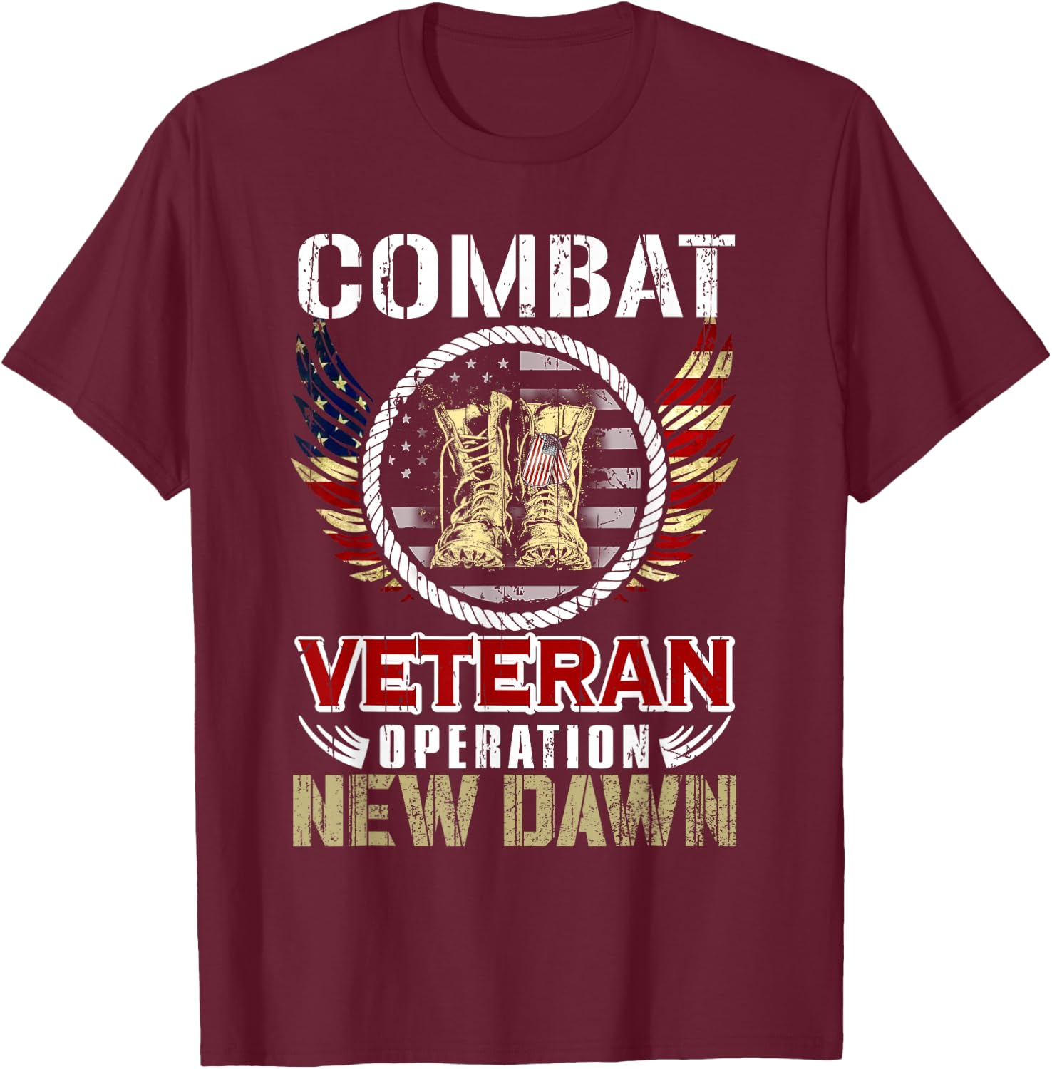 Combat Veteran New Dawn American Military T-Shirt - T-Shirt | Maroon