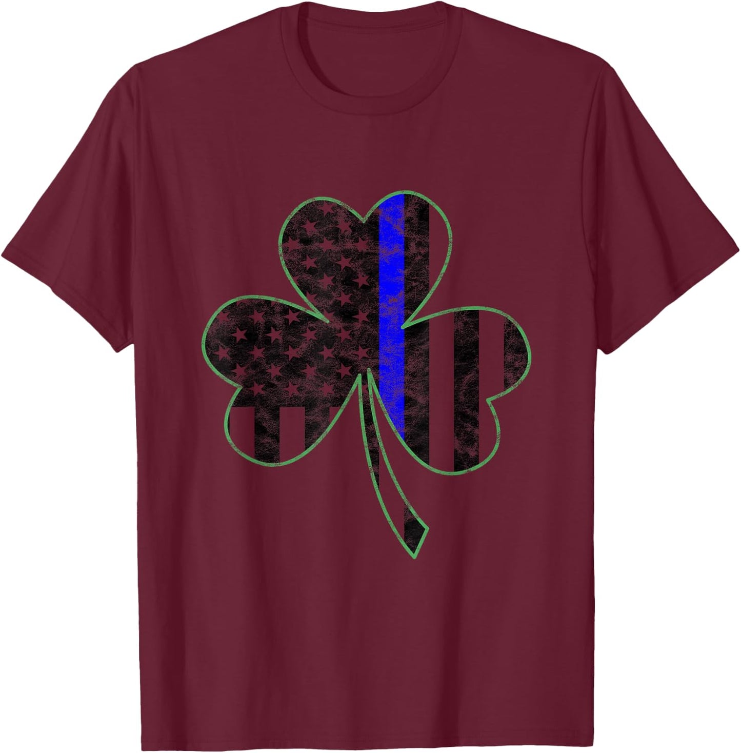 Thin Blue Line St Patricks Day Shamrock Police Gift T Shirt T-Shirt - T-Shirt | Maroon