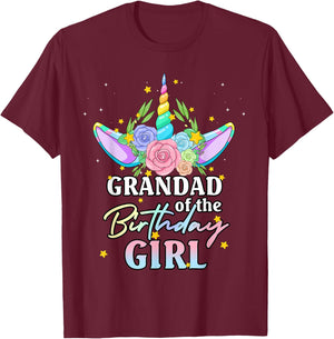 Grandad of the Birthday Girl Unicorn Rainbow Matching Family T-Shirt - T-Shirt | Maroon
