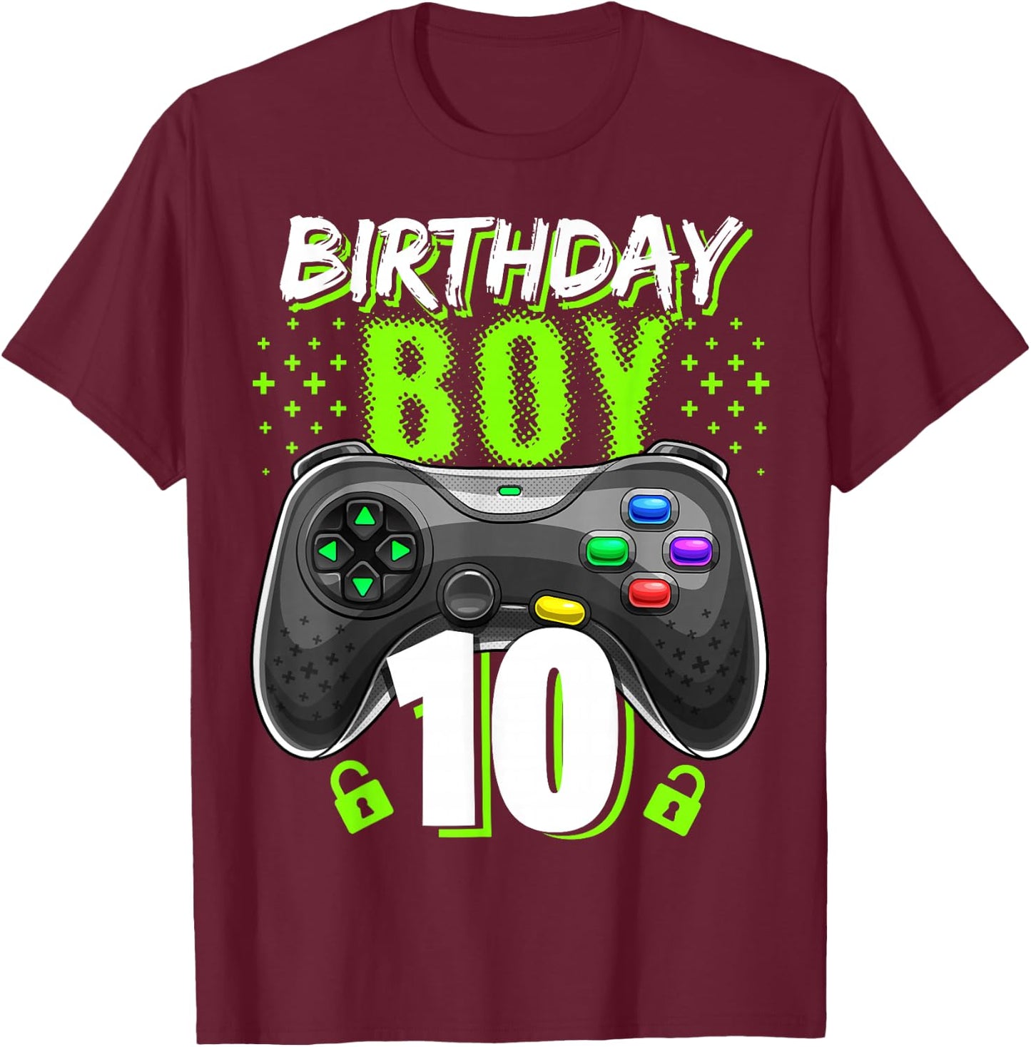 Birthday Boy 10 Video Game Controller Gamer 10th Birthday T-Shirt - T-Shirt | Maroon