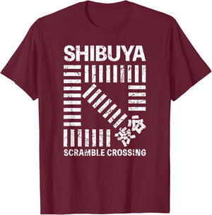 Shibuya Tokyo Scramble Crossing Shibuya Crossing Japan Kanji T-Shirt - T-Shirt | Maroon