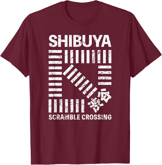 Shibuya Tokyo Scramble Crossing Shibuya Crossing Japan Kanji T-Shirt - T-Shirt | Maroon