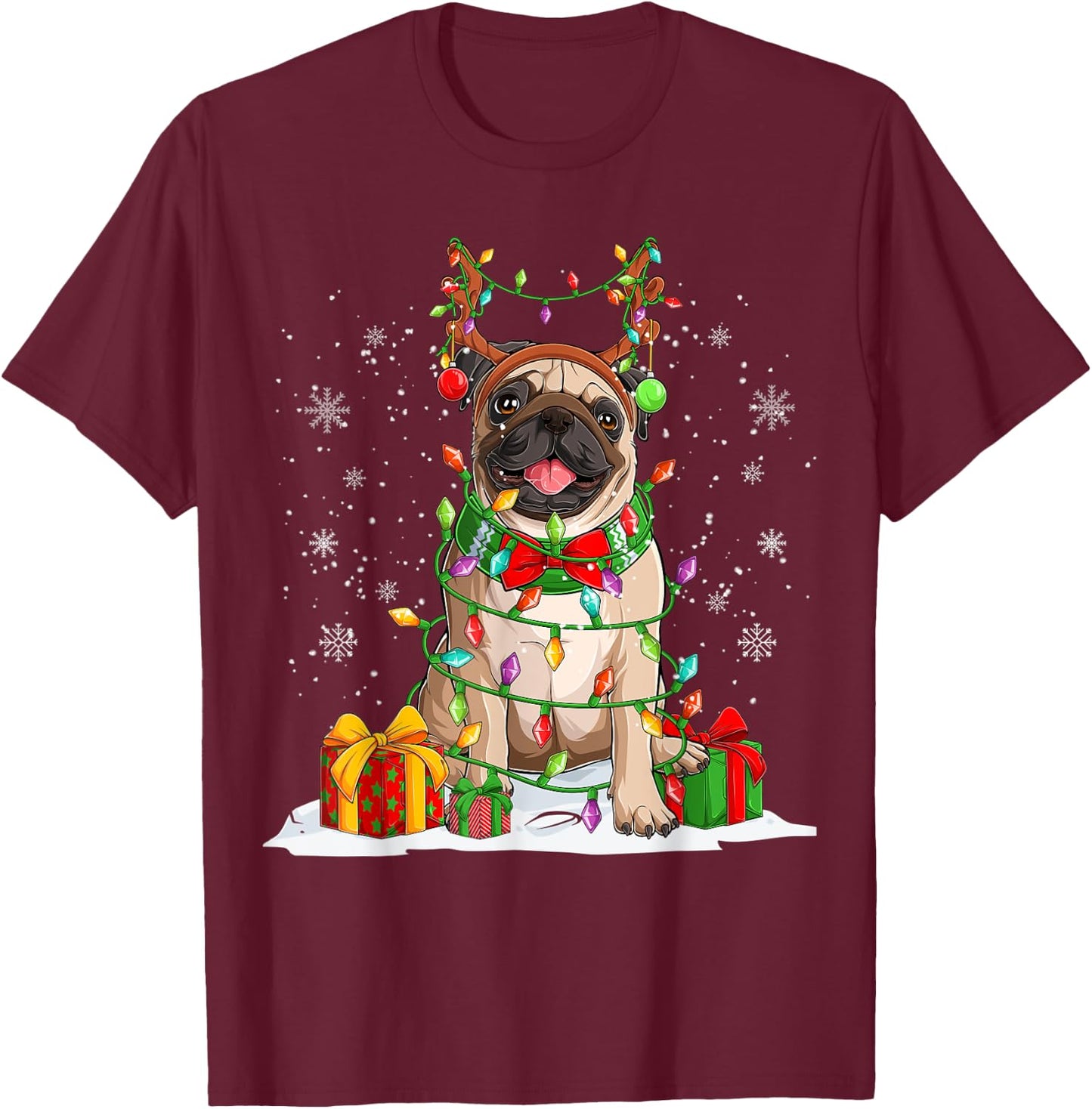 Ugly Pug Christmas Sweater Pajama Men Family T-Shirt - T-Shirt | Maroon