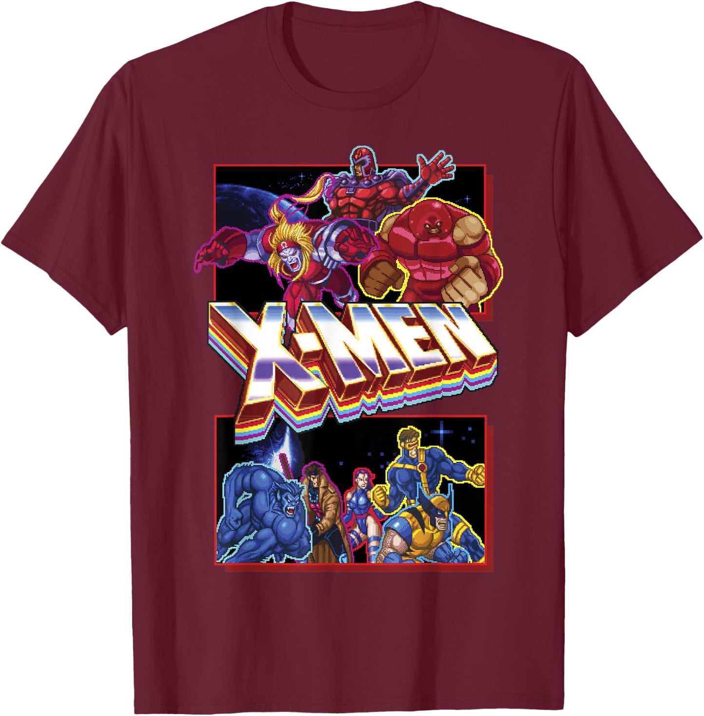 Marvel X-Men Classic Retro Video Game Logo Panels T-Shirt - T-Shirt | Maroon