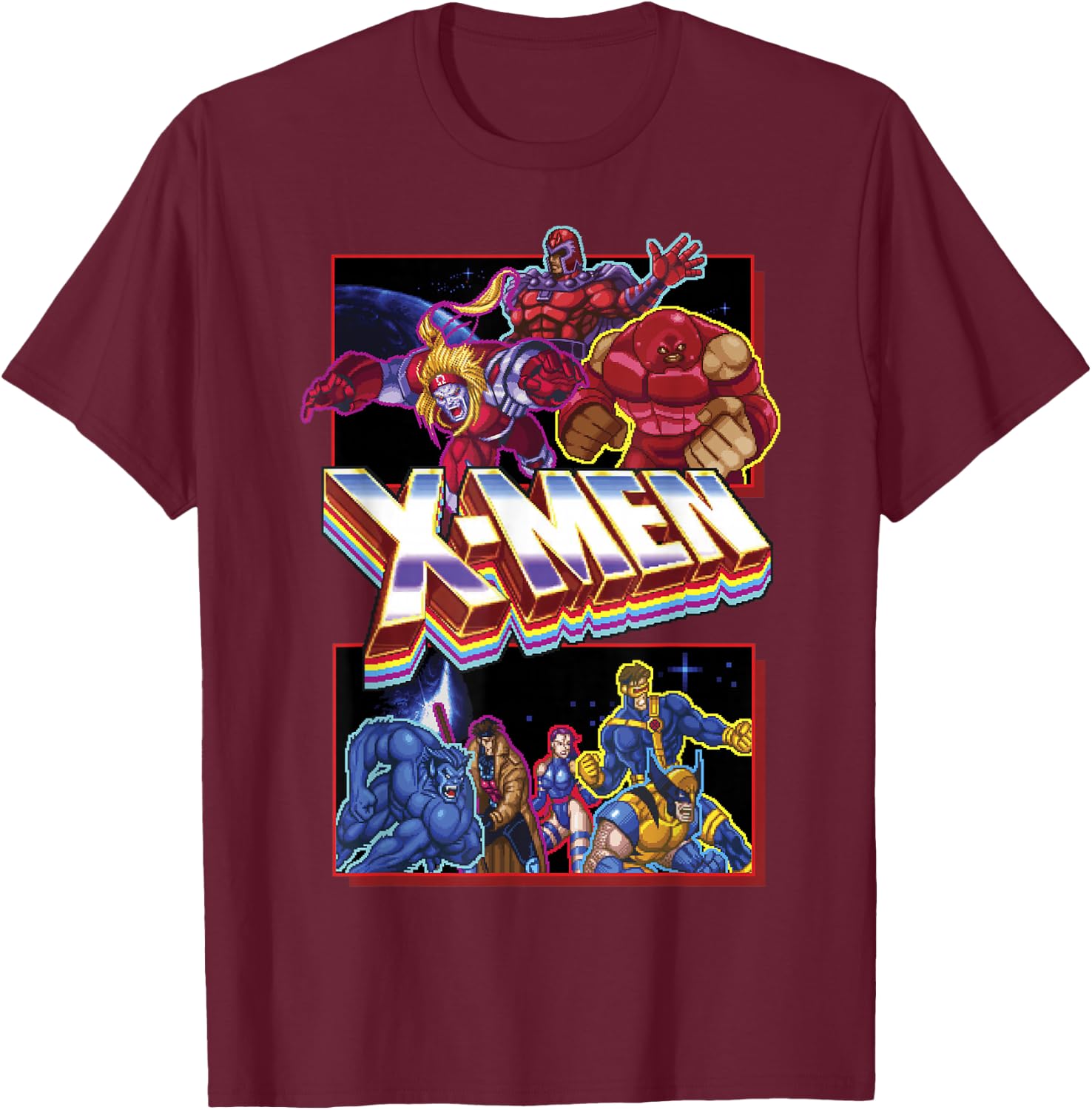 Marvel X-Men Classic Retro Video Game Logo Panels T-Shirt - T-Shirt | Maroon