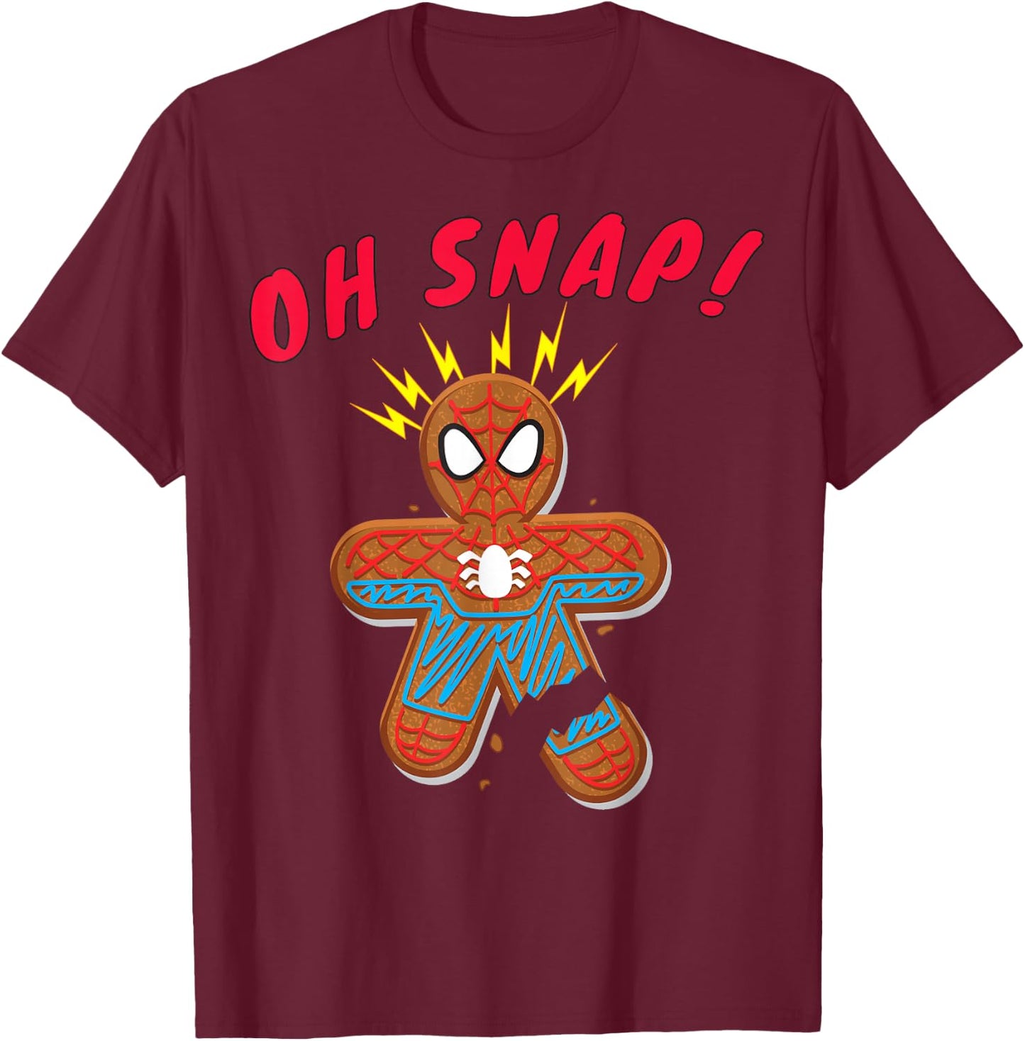 Marvel Spider-Man Gingerbread Cookie Oh Snap Christmas T-Shirt - T-Shirt | Maroon
