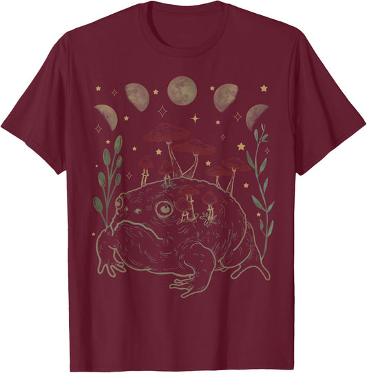 Dark Academia Moon Witchy Goblincore Aesthetic Frog T-Shirt - T-Shirt | Maroon