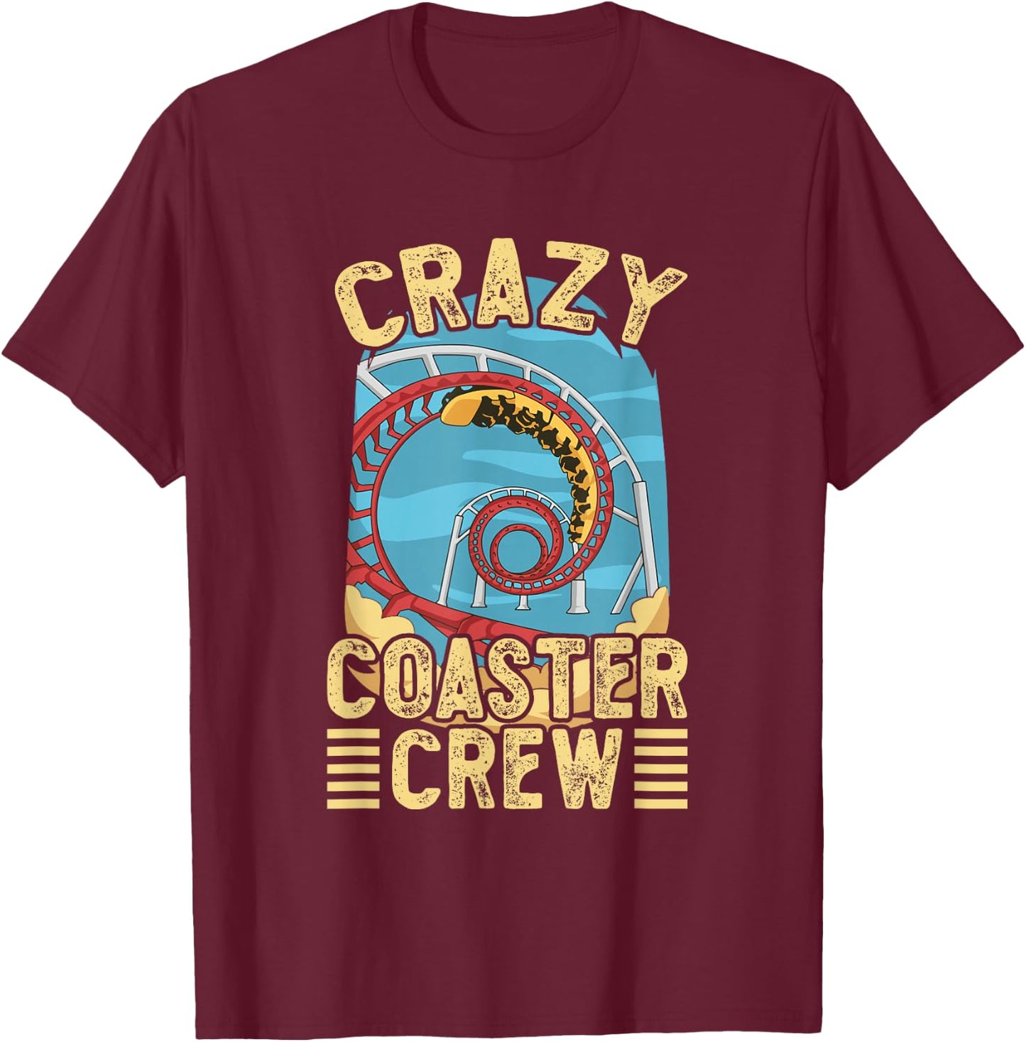 Cool Roller Coaster Design Theme Park , Black, Small T-Shirt - T-Shirt | Maroon