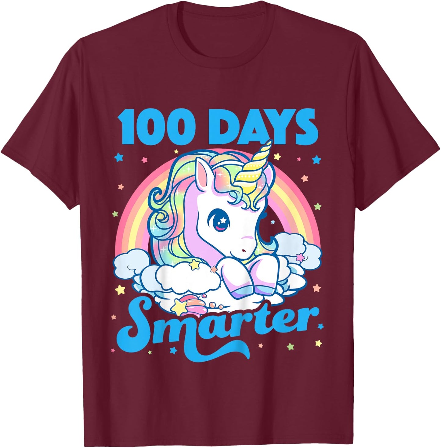 Kids 100 Days Smarter Unicorn Girls Teacher 100th Day of School T-Shirt - T-Shirt | Maroon
