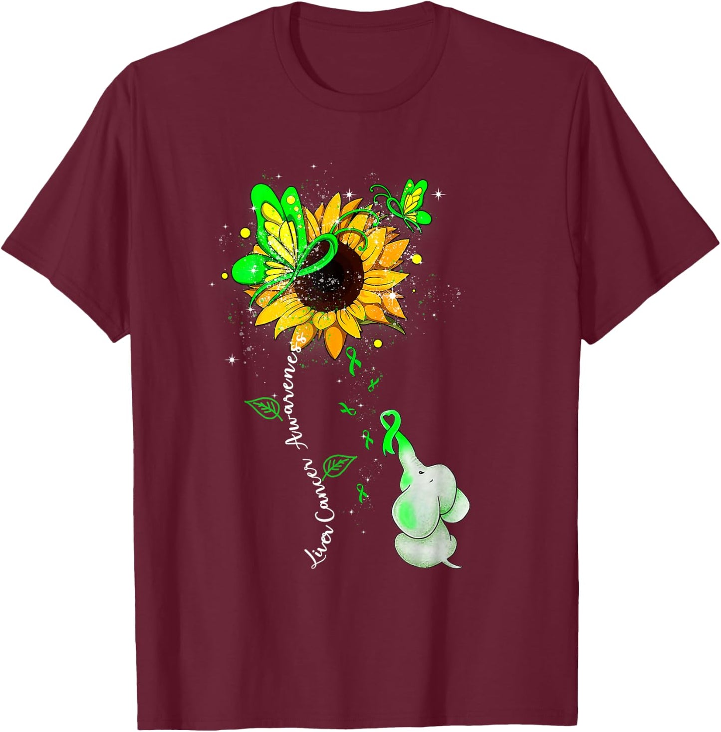 Liver Cancer Awareness Sunflower Elephant Men T-Shirt - T-Shirt | Maroon