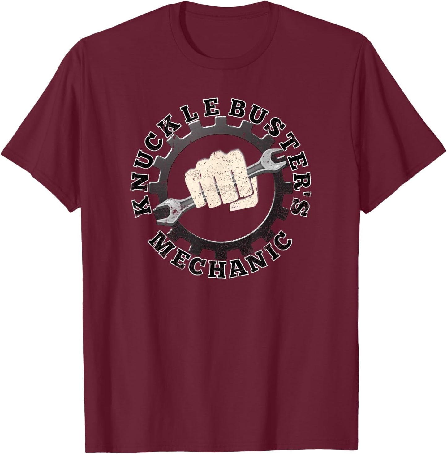 Knuckle Buster's Mechanic Distressed Graphics T-Shirt - T-Shirt | Maroon
