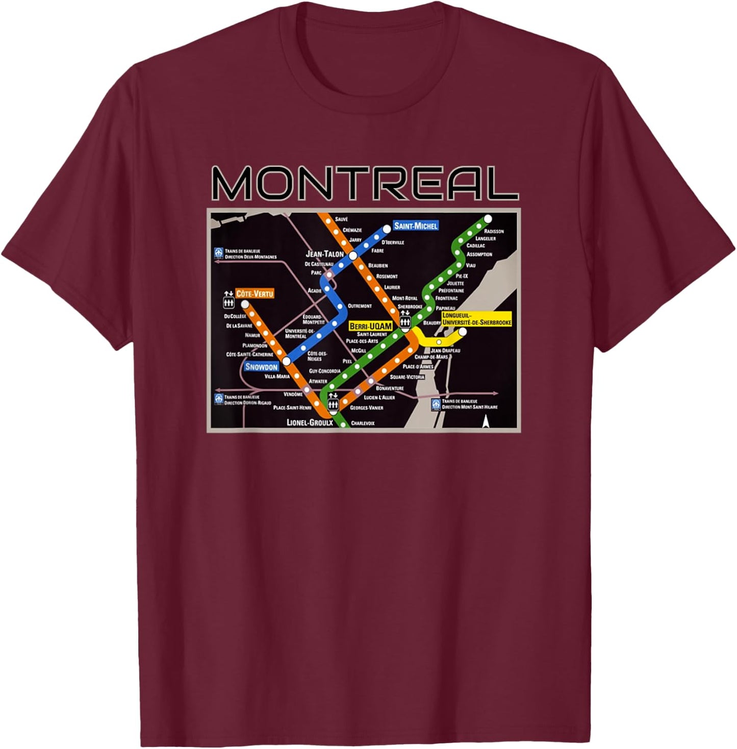 Montreal Transit Metro Art Canadian Heritage Love Canada Map T-Shirt - T-Shirt | Maroon