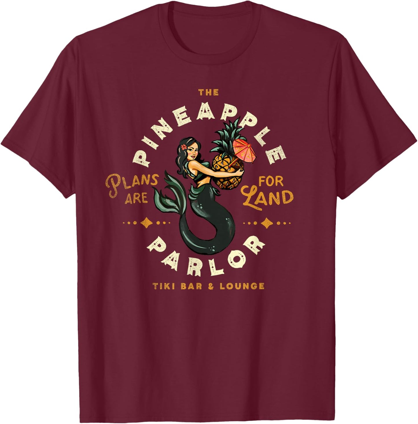 The Pineapple Parlor: Vintage Nautical Pinup Mermaid Travel T-Shirt - T-Shirt | Maroon