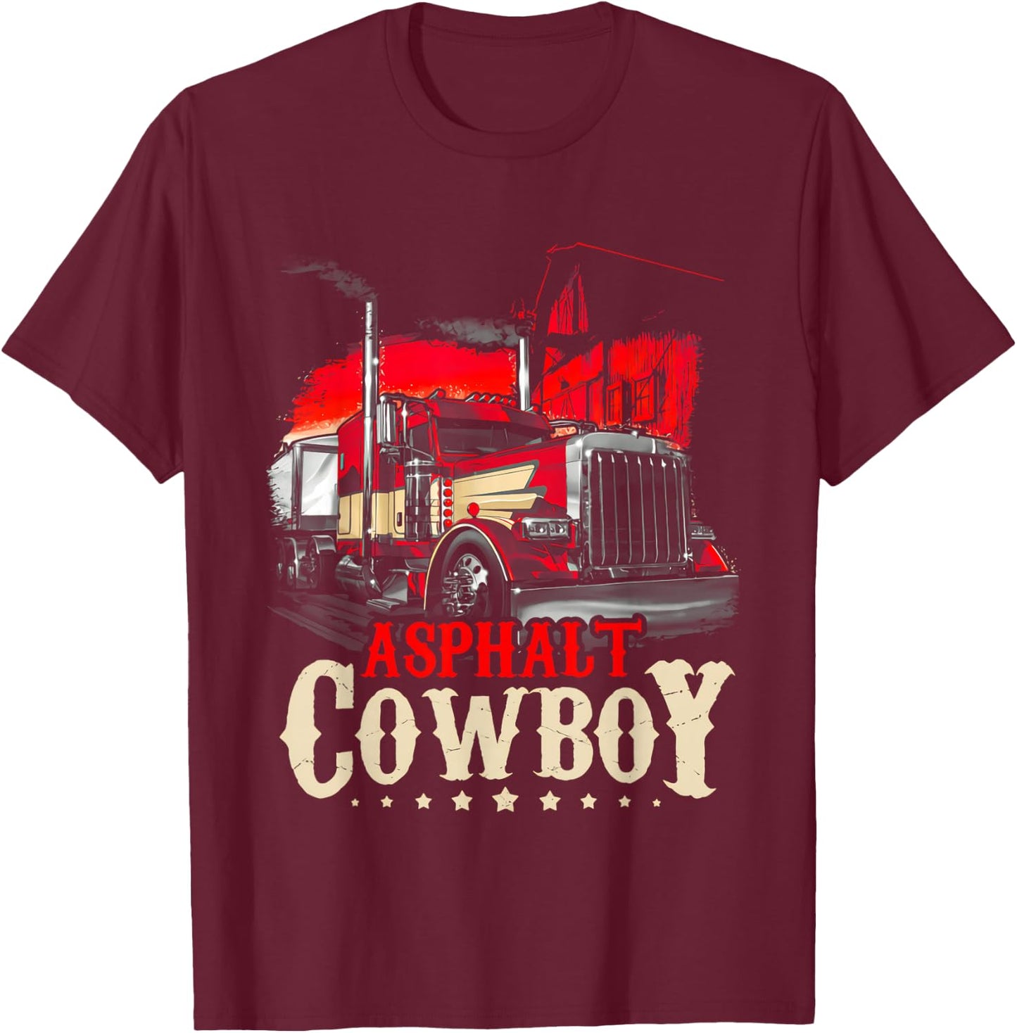 Asphalt Cowboy Trucker T-Shirt - T-Shirt | Maroon