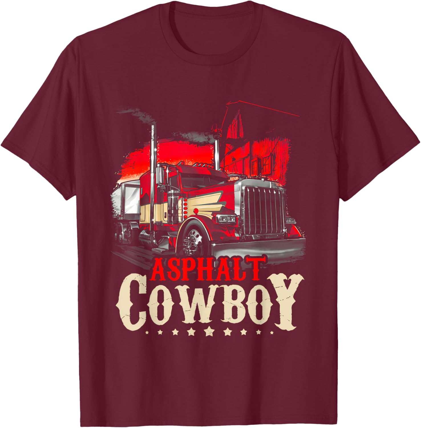 Asphalt Cowboy Trucker T-Shirt - T-Shirt | Maroon