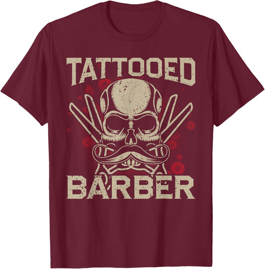 Tattooed Barber Barber Hairdresser T-Shirt - T-Shirt | Maroon
