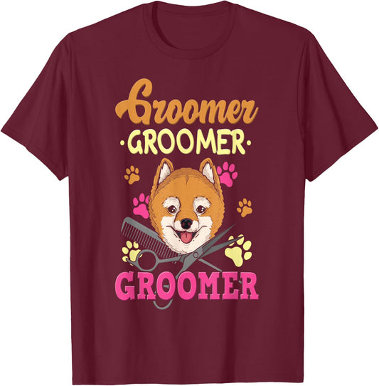 Pet Groomer I Dog Grooming Uniform I Dog Groomer T-Shirt - T-Shirt | Maroon