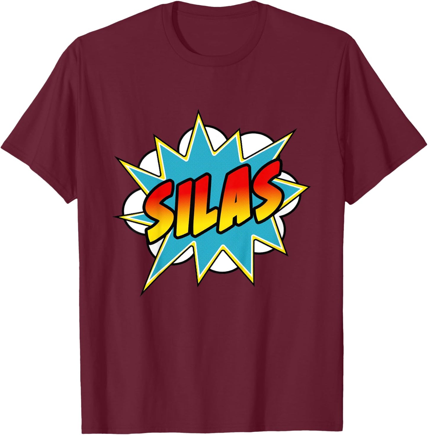 Kids Boys Silas Name Comic Book Superhero T-Shirt - T-Shirt | Maroon