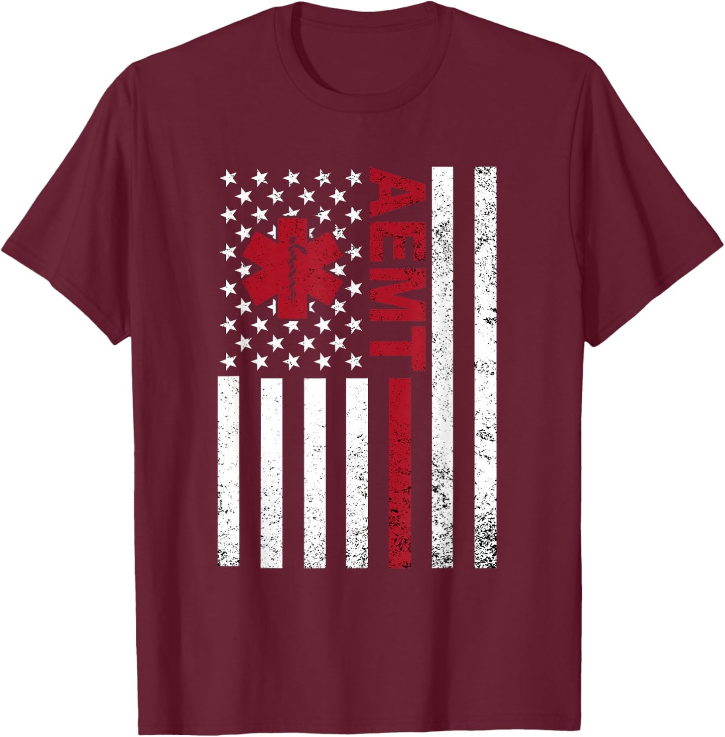 AEMT Advanced Emergency Medical Technician USA Flag T-Shirt - T-Shirt | Maroon