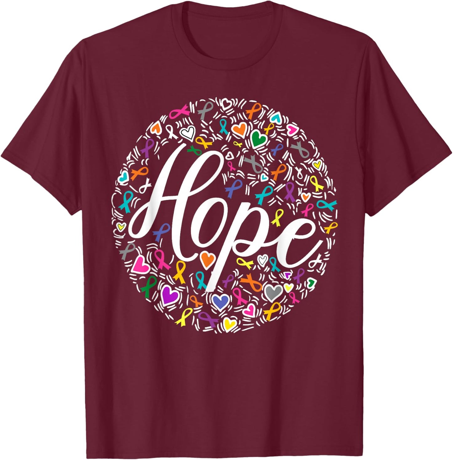 All Cancer Awareness Pink Grey Ribbon Hope Survivor T-Shirt - T-Shirt | Maroon