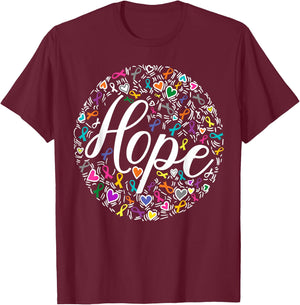 All Cancer Awareness Pink Grey Ribbon Hope Survivor T-Shirt - T-Shirt | Maroon
